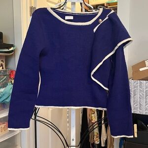 Chic Royal Blue Women's Sweater with White Trim